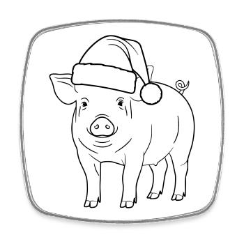 Illustration du cochon avec le chapeau de Père Noël - Magnet carré - blanc - Devant