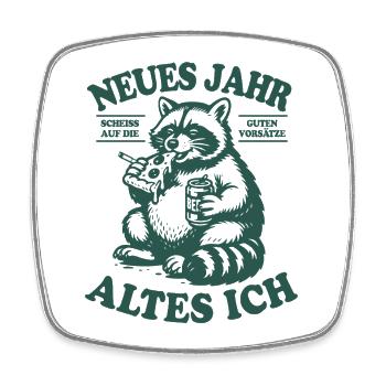 Waschbär | Neues Jahr, altes ich | gute Vorsätze - Viereckiger Kühlschrankmagnet - Weiß - Vorne