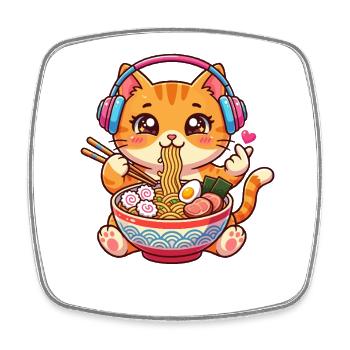 Musique de ramen de chat de Kawaii - Magnet carré - blanc - Devant