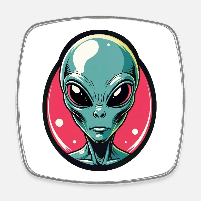 Neon Alien Head Portrait - Square fridge magnet - white