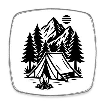 Camping Tent Mountains Forest - Square fridge magnet - white - Front