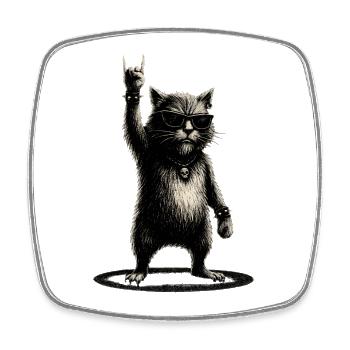Grunge Rock Kater Mit Sonnenbrille Und Totenkopf - Viereckiger Kühlschrankmagnet - Weiß - Vorne