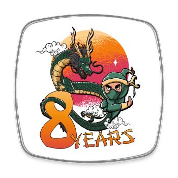 Drachen-Ninja Jubiläum 8 Jahre - Viereckiger Kühlschrankmagnet - Weiß - Vorne