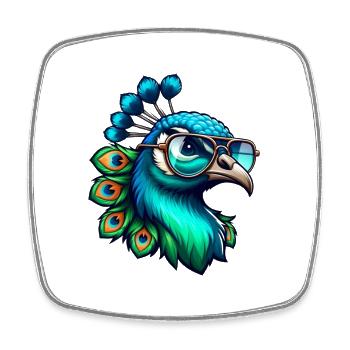 Blue Peacock Motif Peacock Wheel Peacock Lovers - Square fridge magnet - white - Front