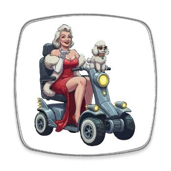 Pinup-Diva auf Mobilitätsroller und Hund - Viereckiger Kühlschrankmagnet - Weiß - Vorne