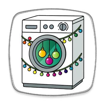Christmas washing machine with fairy lights - Square fridge magnet - white - Front