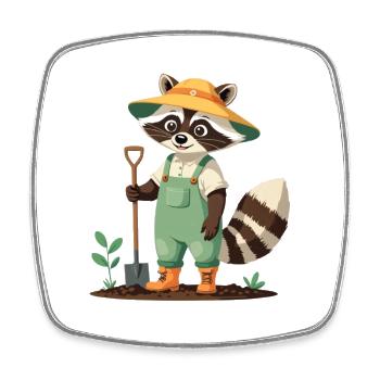 Gärtner-Waschbär Illustration Süß - Viereckiger Kühlschrankmagnet - Weiß - Vorne