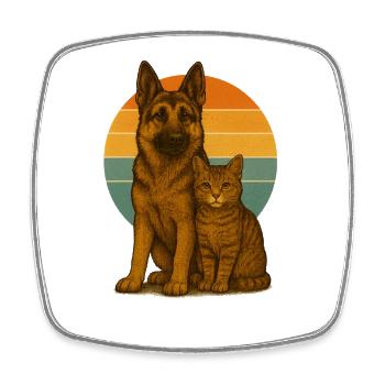 Deutscher Schäferhund und Katze - Viereckiger Kühlschrankmagnet - Weiß - Vorne