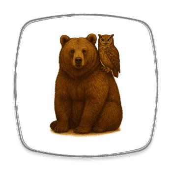 Bär und Eule - Viereckiger Kühlschrankmagnet - Weiß - Vorne