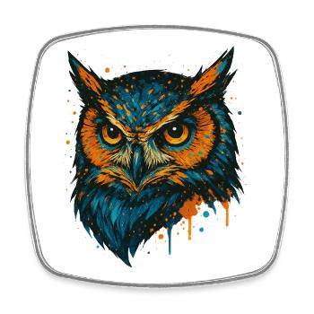 Colored Owl Head Splash Art - Square fridge magnet - white - Front