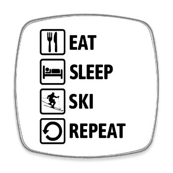 Eat Sleep Ski Repeat - Ski - Ski - Square fridge magnet - white - Front