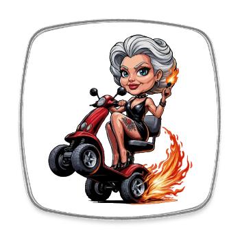 Granny on Flames Elektroroller - Viereckiger Kühlschrankmagnet - Weiß - Vorne