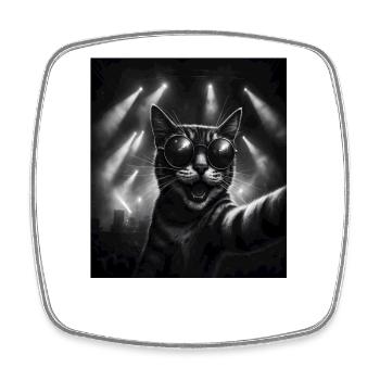 Katze Musik Heavy Metal Katzen Geschenkidee Lustig - Viereckiger Kühlschrankmagnet - Weiß - Vorne