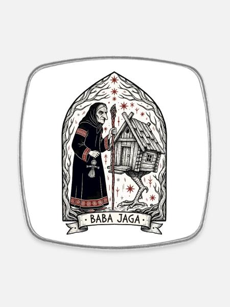 Baba Yaga Dunkle Slawische Hexenkunst - Viereckiger Kühlschrankmagnet - Weiß