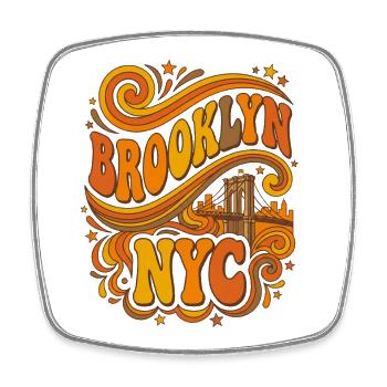 Brooklyn NYC – Retro 70er Bridge Orange - Viereckiger Kühlschrankmagnet - Weiß - Vorne