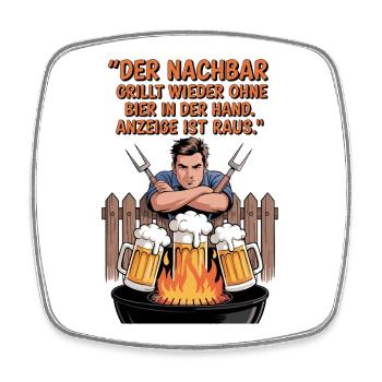 Grill Slogan Motif Beer and Neighborhood - Square fridge magnet - white - Front