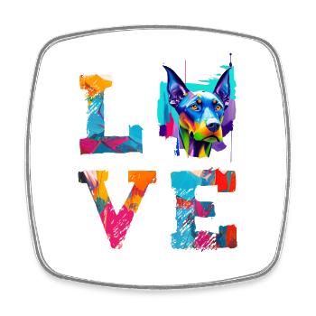 Doberman Pinscher Love Colorful Abstract Paint - Square fridge magnet - white - Front