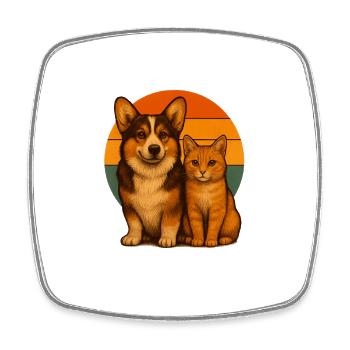 Corgi und Katze - Viereckiger Kühlschrankmagnet - Weiß - Vorne