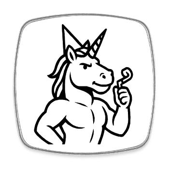 Minimalistische Strichzeichnung Einhorn-Maskottchen Schwarze Umriss - Viereckiger Kühlschrankmagnet - Weiß - Vorne