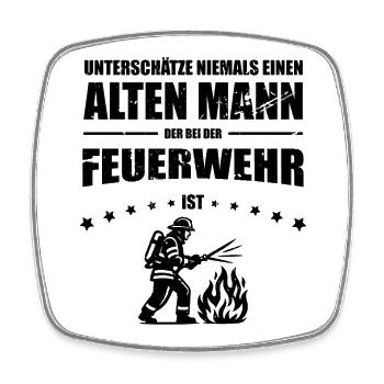 Alter Mann - Feuerwehr Geschenk Feuerwehrmann - Viereckiger Kühlschrankmagnet - Weiß - Vorne