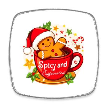 Funny Gingerbread Spicy and Caffeinated Christmas - Square fridge magnet - white - Front
