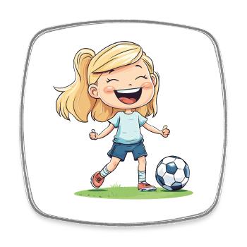 Cheerful Soccer Heroine Cartoon - Square fridge magnet - white - Front