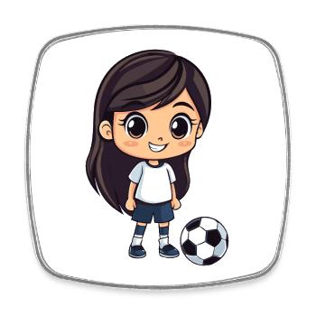 Kicker Mädchen Cartoon - Viereckiger Kühlschrankmagnet - Weiß - Vorne
