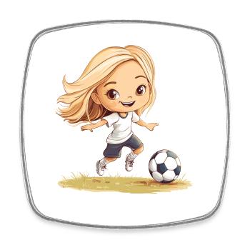 Female Foosball Player Cartoon - Square fridge magnet - white - Front