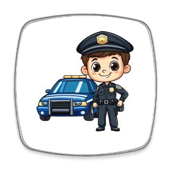 Police officer in front of blue car - Square fridge magnet - white - Front