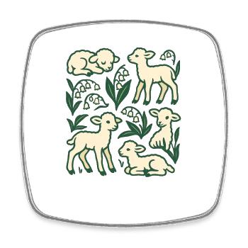Lamb Quartet in Spring Meadow - Viereckiger Kühlschrankmagnet - Weiß - Vorne