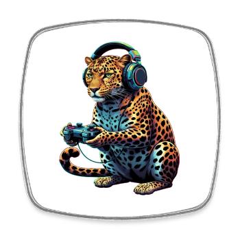 Leopard Gaming Tier Videospiele Lustiger Leopard - Viereckiger Kühlschrankmagnet - Weiß - Vorne