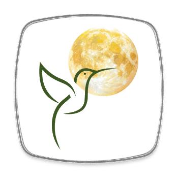 Lune et Colibri en aquarelle - Magnet carré - blanc - Devant
