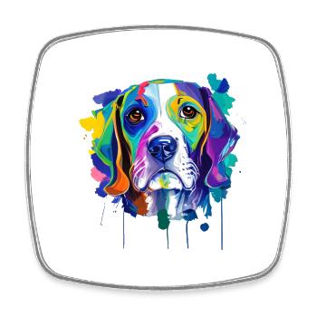 Buntes Beagle-Porträt – abstrakter Pinsel - Viereckiger Kühlschrankmagnet - Weiß - Vorne