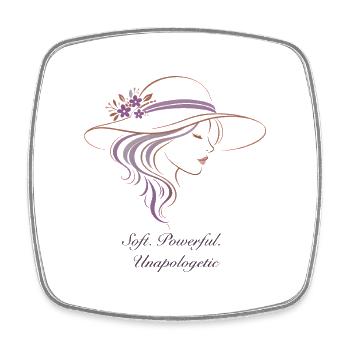 Soft Powerful Unapologetic – Feminine Line Art - Square fridge magnet - white - Front