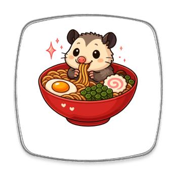 Opossum with noodles ramen kawaii opossum - Square fridge magnet - white - Front