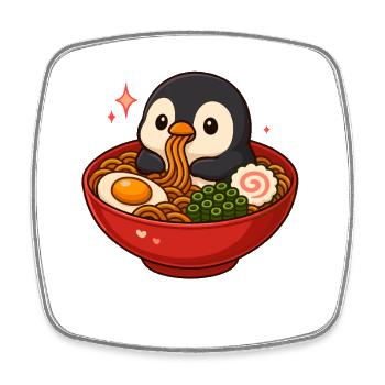 Penguin with noodles ramen kawaii penguin - Square fridge magnet - white - Front