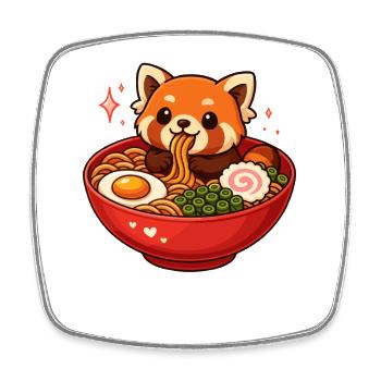 Panda rouge avec ramen kawaii Panda rouge - Magnet carré - blanc - Devant