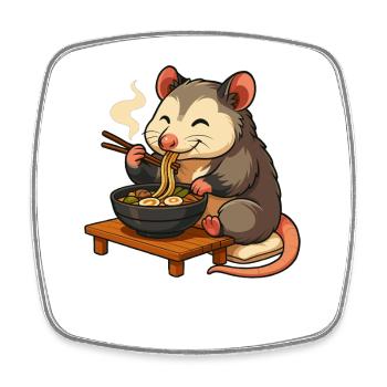 Opossum with noodles ramen kawaii opossum - Square fridge magnet - white - Front