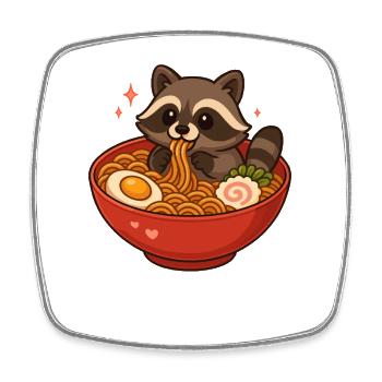 Raccoon with noodles Ramen kawaii raccoon - Square fridge magnet - white - Front