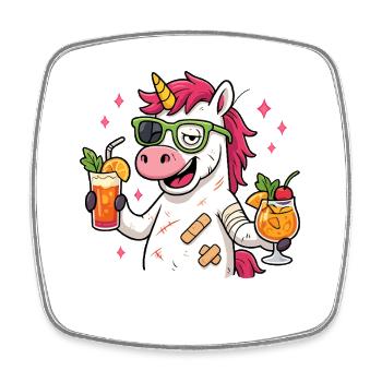 Licorne de fête, chemise cocktail pour la gueule de bois - Magnet carré - blanc - Devant
