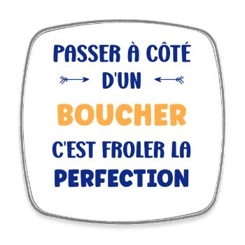 Passing by a butcher - Square fridge magnet - white - Front