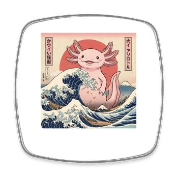 Kawaii Kaiju Axolotl dans le Japon des grandes vagues - Magnet carré - blanc - Devant