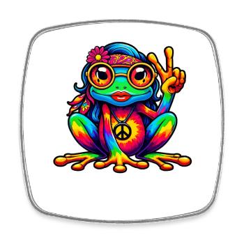 Hippie Frog 70s 1970s 60s Party - Square fridge magnet - white - Front