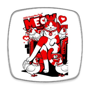 Année Miaou 2026 Amis Royaux des chats et des poulets - Magnet carré - blanc - Devant