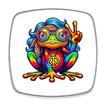 Hippie Frog 70s 1970s 60s Party - Square fridge magnet - white - Front