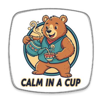 Calm in a Cup: Bärentee-Vibes - Viereckiger Kühlschrankmagnet - Weiß - Vorne