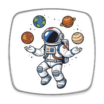 Schwebender Astronaut mit Planeten im Comic Stil - Viereckiger Kühlschrankmagnet - Weiß - Vorne
