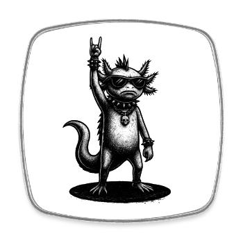 Rock Axolotl with Sunglasses and Skull - Square fridge magnet - white - Front