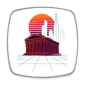 Neon Skyline trifft antike Säulen - Athen - Viereckiger Kühlschrankmagnet - Weiß - Vorne