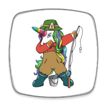 Lustiges Angel-Sportgeschenk für Einhorn-Fischer abtupfen - Viereckiger Kühlschrankmagnet - Weiß - Vorne